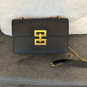 New Black faux Leather Crossbody Bag with Gold Chain shoulder strap